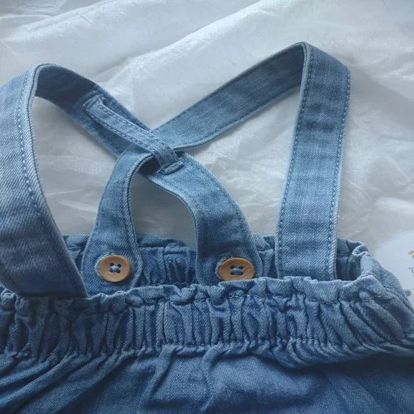 NWT 2 Piece Organic Chambray Jumper/ Dress & Bloomers - Picture 5 of 6